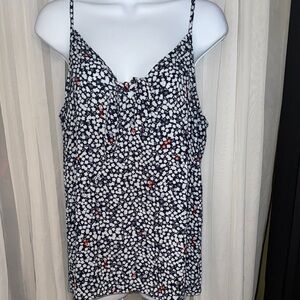 LOFT White and Blue Camisole Top with V-Neckline